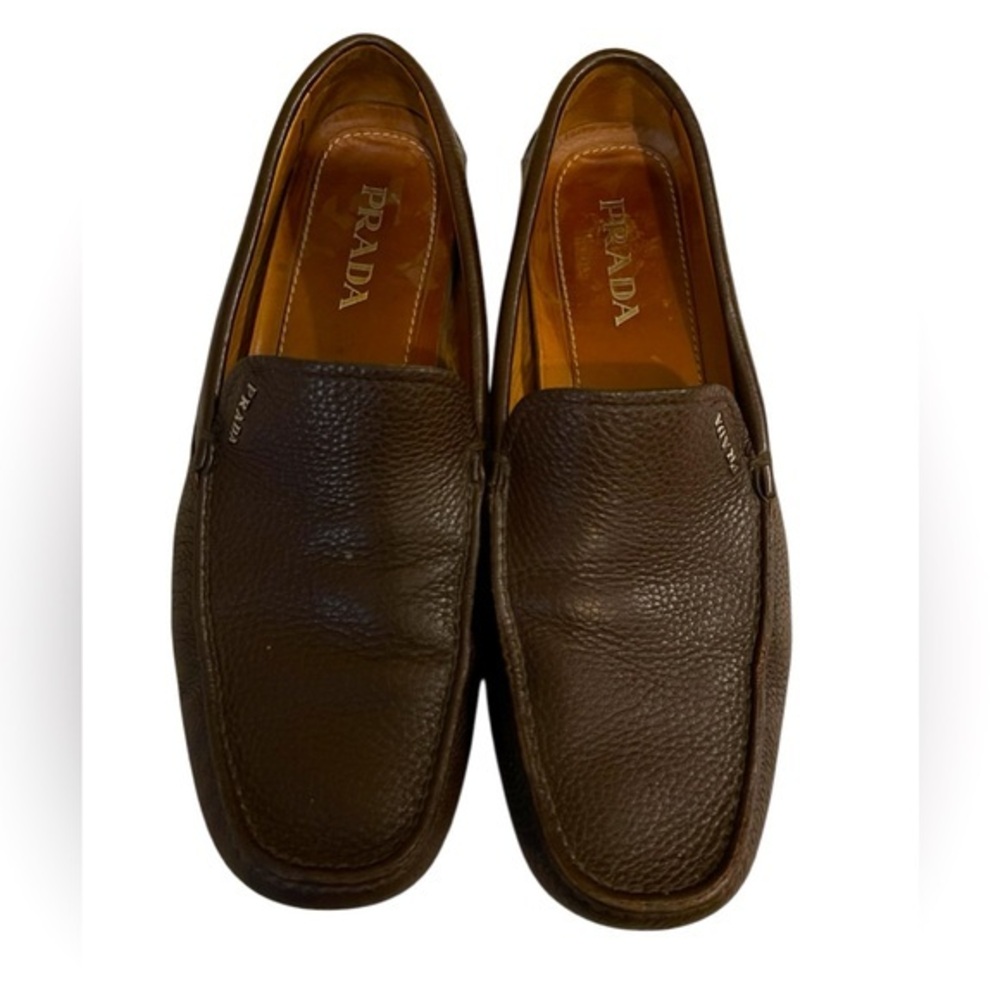 Prada‎ Brown Leather Slip On Loafers- size 9
